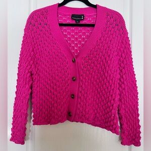 Broadway 38 Vibrant Pink Textured Knit Cardigan Size L